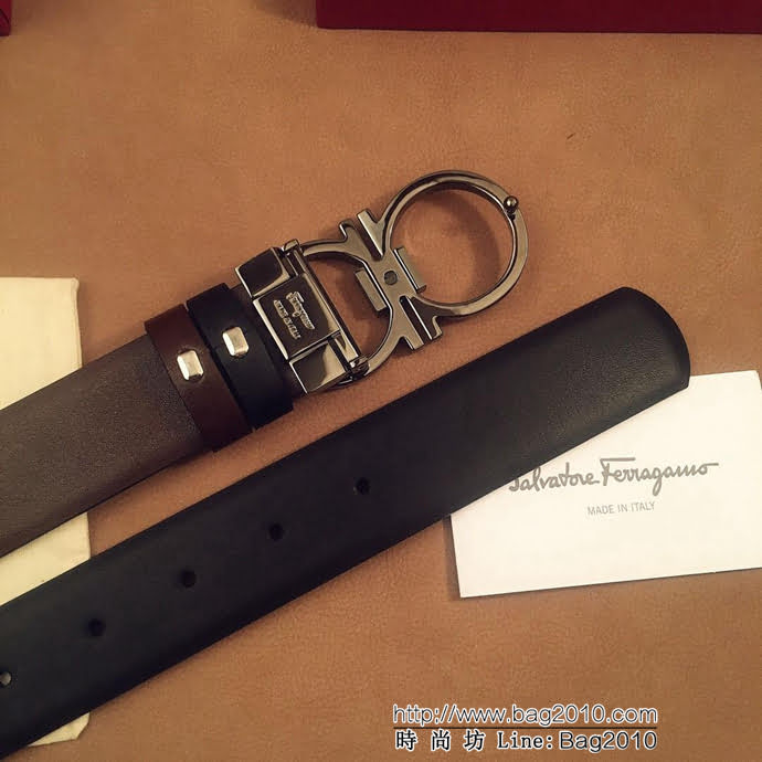 Ferragamo菲拉格慕 雙面進口頭層牛皮軟平紋 獨特復古風格 精鋼扣 男士皮帶  xfp1195